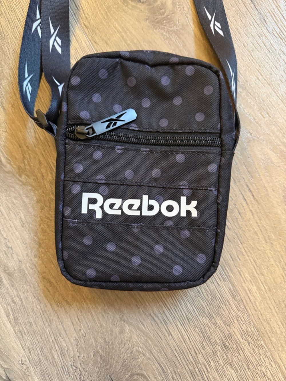 Reebok Black Polka Dot Crossbody Bag with Logo Strap - Picture 2 of 5